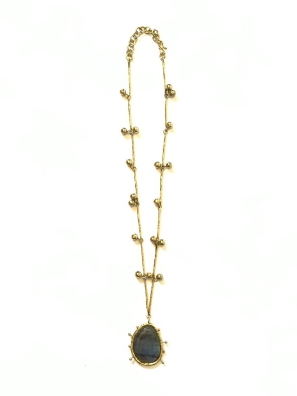 Ulla Johnson Hammered Gemstone Stone Pendant Necklace Womens Gold Tone Blue Gray